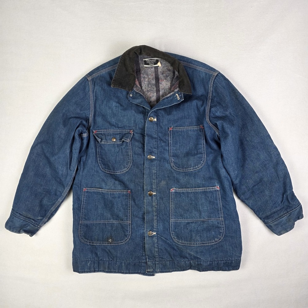 Vintage 70s Sears Chore Jacket Mens Large Denim Blank Lined Workwear Barn Coat